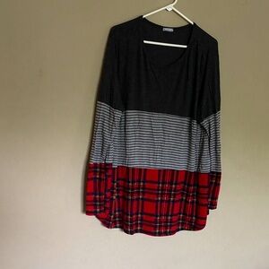 Striped and Plaid Long Sleeve Top
